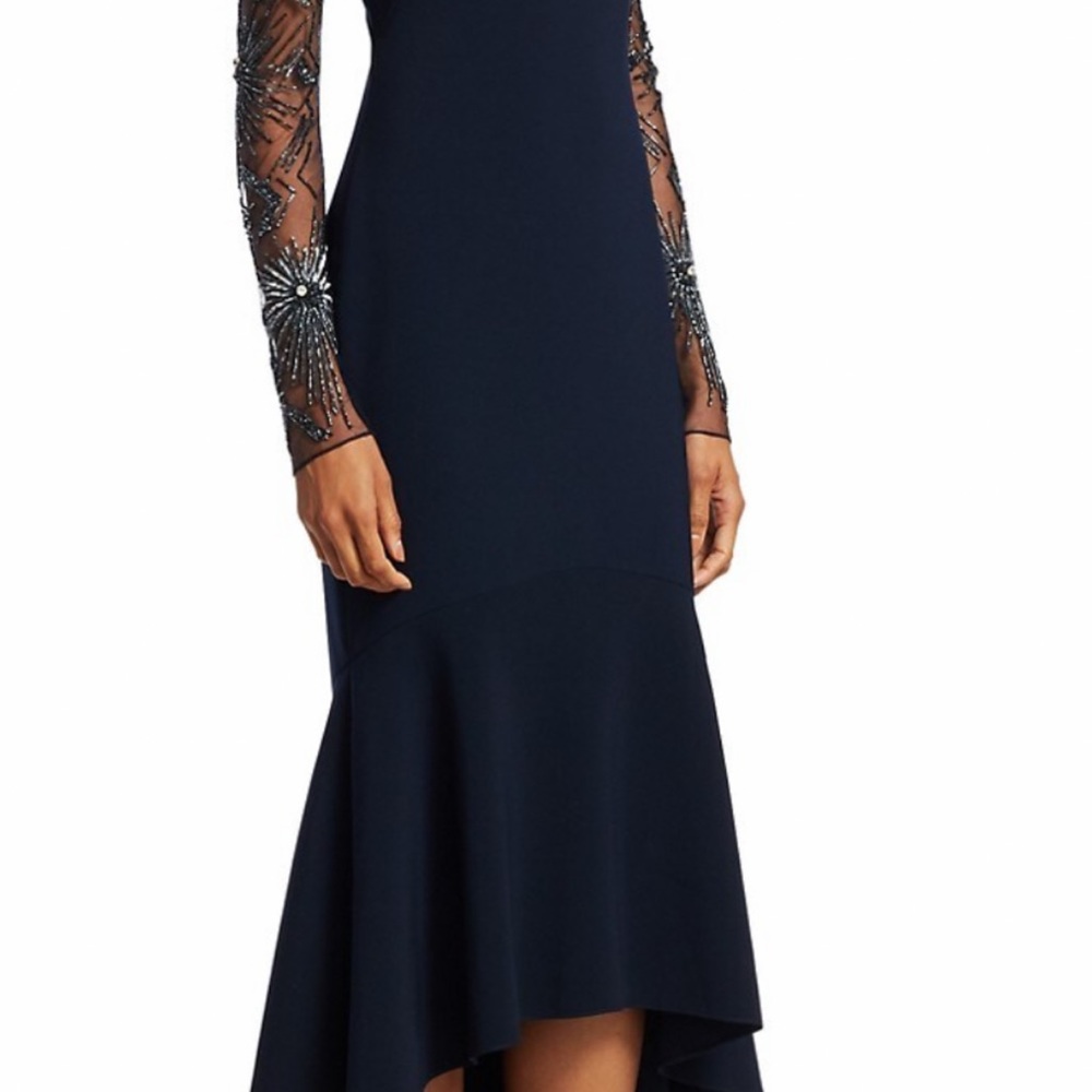 THEIA Beaded Flounce Hem MIdi Dress - Picture 2 of 8